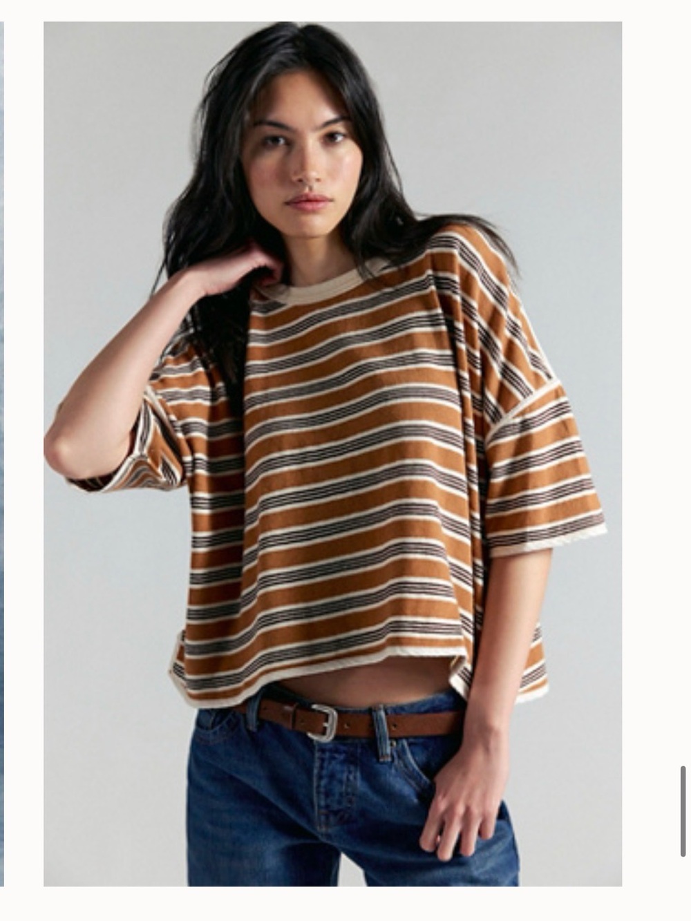 Free People Striped Cropped Tee in Brown and Cream